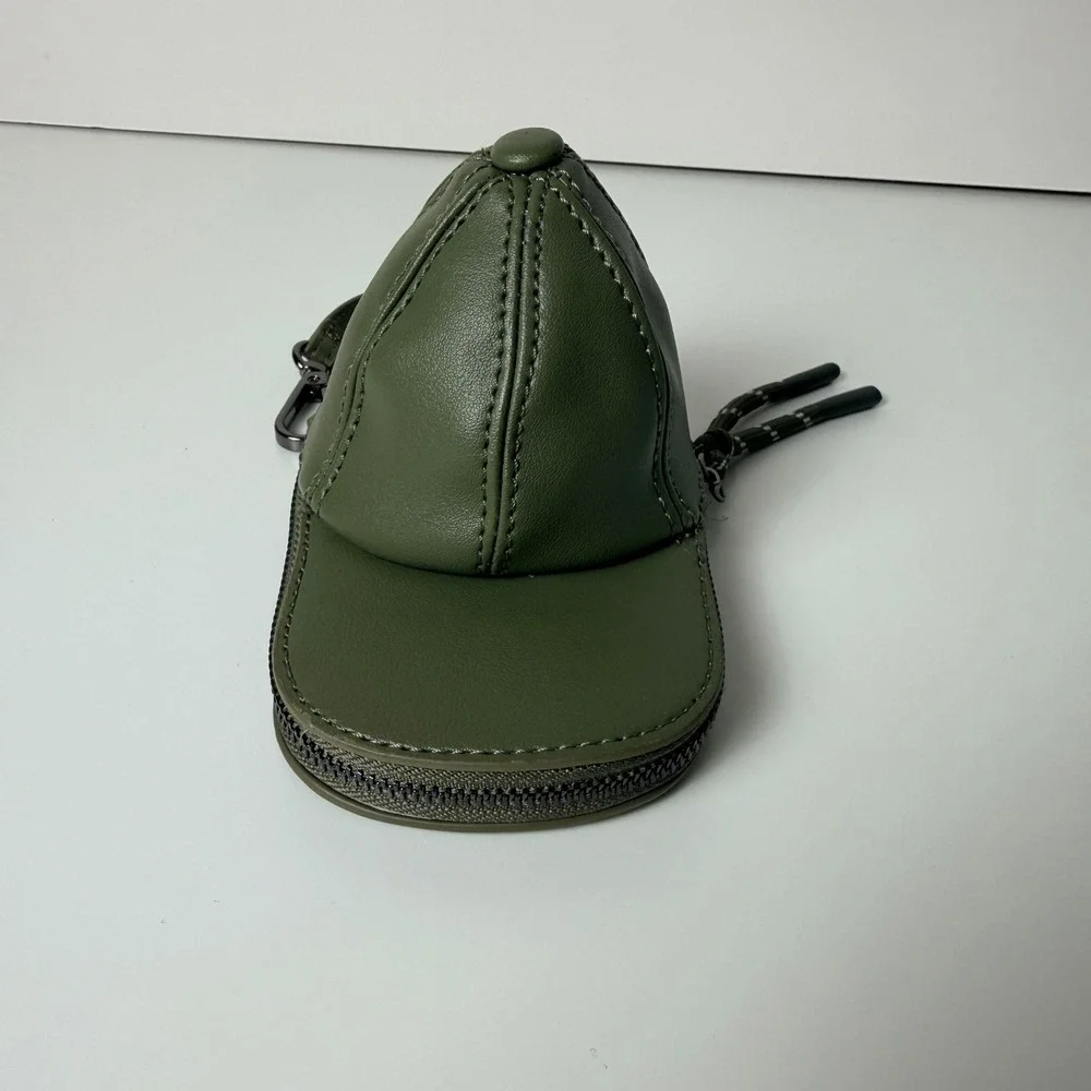 Steve‎ Madden Green Faux Leather Baseball Cap Coin Purse Keychain Bag